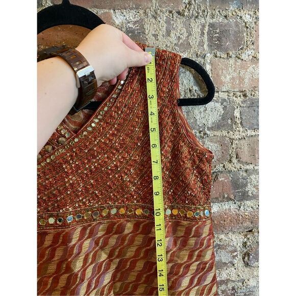 Beaded Ethnic Tunic Top Burnt Orange/Red/Gold Sleeveless V-Neck Women’s Size 38 - Picture 3 of 11